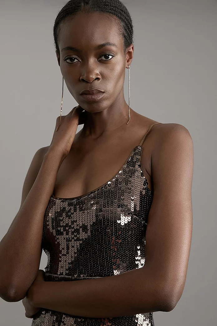 Disc Sequin Strappy Woven Midi Dress | Karen Millen Disc Sequin Strappy Woven Midi Dress | Karen Millen